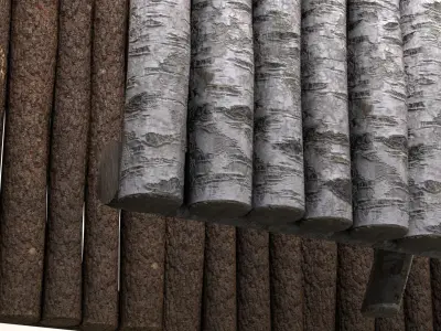 Log Fence birch pine bark wooden fencing Low-poly 3D model