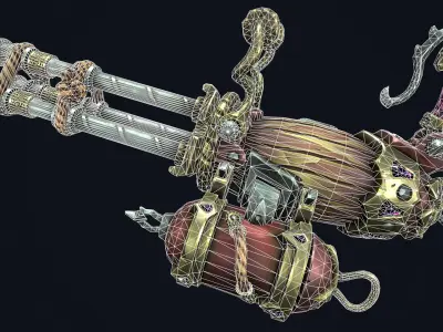 Fantasy pirate minigun Low-poly 3D model