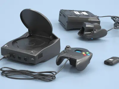 Retro Style Game Console with Game Controller Black 3D model