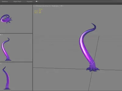 Cartoon Purple Tentacle - Sea monster Low-poly 3D model
