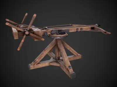 Ballista wooden machine gun Low-poly 3D model