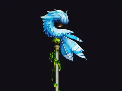 Magical Staff Parrot Phoenix Blue Bird Wizard Wand Item Scepter Low-poly 3D model