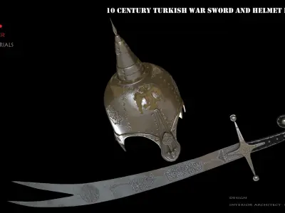  10 century Turkish war sword and helmet 3D model