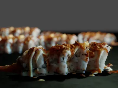 Real 3D scanned Crispy Sushi Roll with shrimp Low-poly 3D model