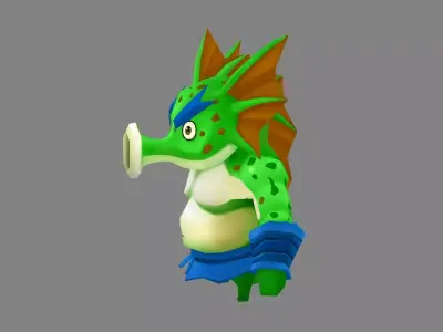 Cartoon seahorse monster Low-poly 3D model