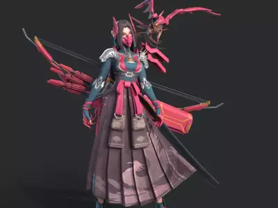 Beautiful female archer Low-poly 3D model