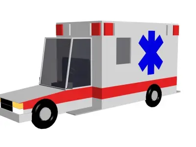 Low Poly Game Ready Ambulance Low-poly 3D model