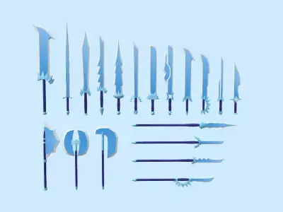 Low-Poly Ice Weapons Pack Low-poly 3D model