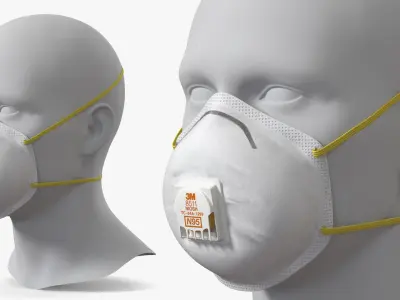 3M Cup Shape N95 Respirator Worn on Head 3D model