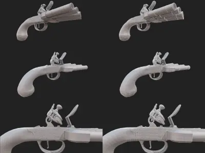 Duckfoot Pistol Antique - Game Ready 3D Low Poly Asset Low-poly 3D model