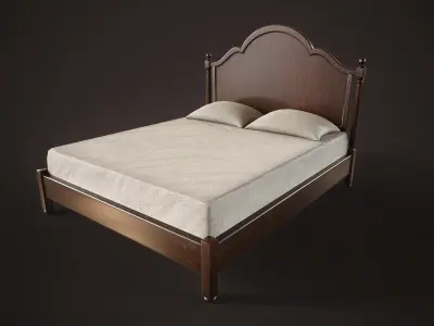 Vintage Wooden Bed Low-poly 3D model