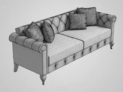 Armchair Set leather sofa with pillows Free 3D model
