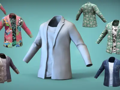 Gameready jacket coat pack Low-poly 3D model