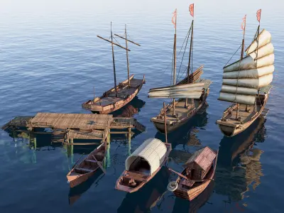Wooden boat collection 2 Low-poly 3D model