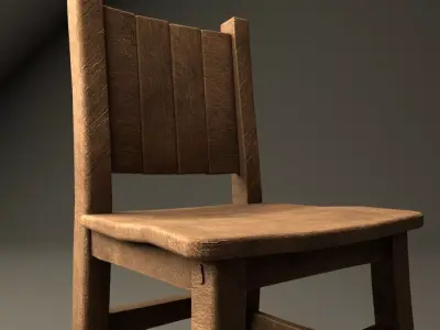 Low Poly Wooden Chair Game Ready PBR Furniture Low-poly 3D model