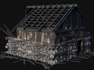 BURNED STONE HOUSES RUIN DESTROYED COTTAGE OLD AAA COLLECTION Low-poly 3D model