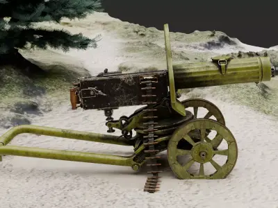 Maxim Machine Gun 1910 PBR 3D model