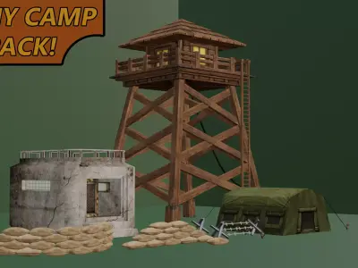 Low Poly Military Camp Pack Low-poly 3D model