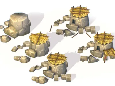 Handpaint Cartoon Stone Big Building House model Low-poly 3D model