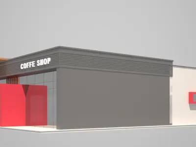 Coffee shop building Low-poly 3D model