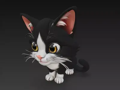 Cat Kitten Realistic 3D Model Basic - Low Poly Realistic  Low-poly 3D model