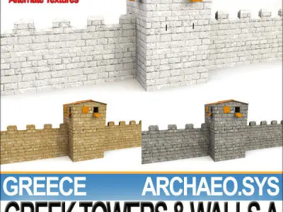 Ancient Greek City Walls Towers A 3D model