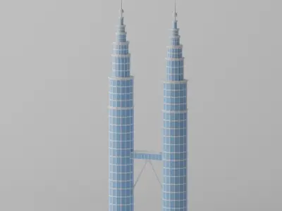 Petronas Twin Towers Kuala Lumpur Landmark Low-poly 3D model