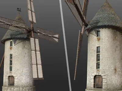 France Windmill Largny-sur-Automne WithLODs Low-poly 3D model