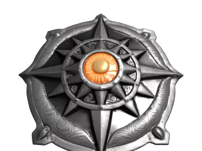 Ornate Metallic Sun Fantasy Shield Low-poly 3D model