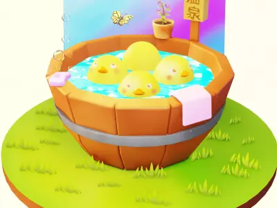 Bathing Chicks Low-poly 3D model