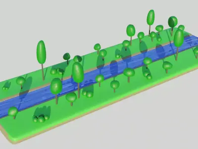 Low Poly River 3D Model area with trees and Free low-poly 3D model