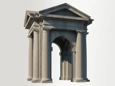 Arched portico in Tuscan order with 3 4 columns  3D model