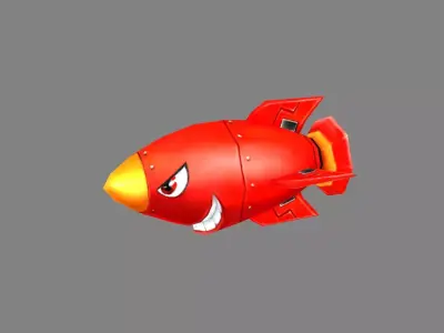 Cartoon red rocket character Low-poly 3D model