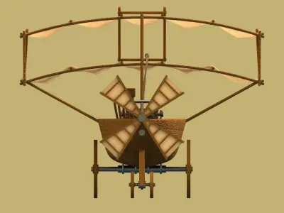 wooden Leanardo de Vinci style flying machine Low-poly 3D model