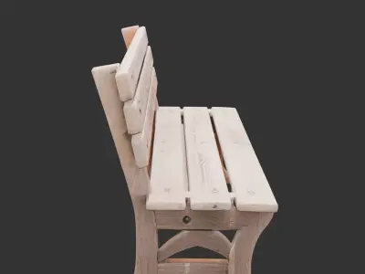 Wooden Outdoor Bench with Backrest Low-poly 3D model