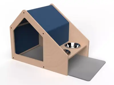 Cat House with Bowl Free low-poly 3D model