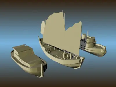 3 Low Poly Classic Boats Low-poly 3D model