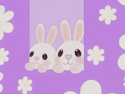 Anime style Easter bunny and daisies Free 3D model