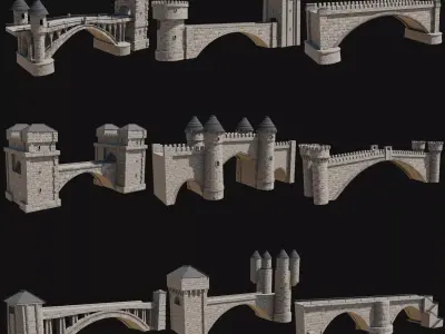 HUGE MONUMENTAL FANTASY CASTLE BRIDGE FORT FORTRESS COLLECTION Low-poly 3D model
