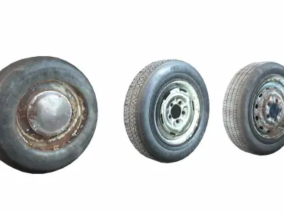 Retro automobile wheels pack da1 Low-poly 3D model