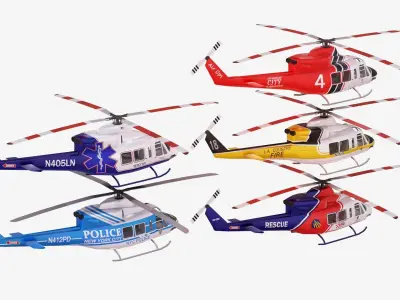 Bundle 5x Bell 412 Low-poly 3D model