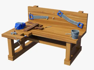 Stylized Workshop Pack – Forge, 2x Workbenches &amp;amp; Alchemy Table 3D model