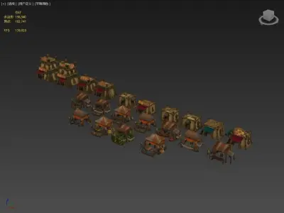 Medieval Market Vegetable Stalls Tent Pack Low-poly 3D model