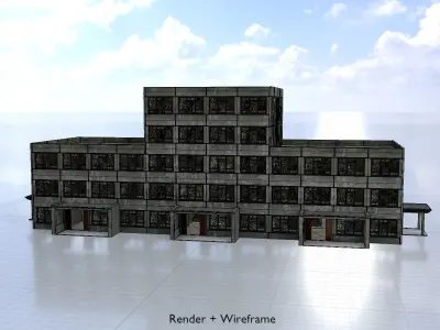 Old military barrack version 1 ruin 10 Low-poly 3D model