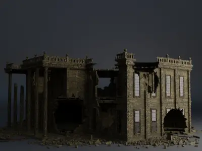 DESTROYED BUILDING CLASSICAL APOCALYPSE WAR RUINED 07 Low-poly 3D model