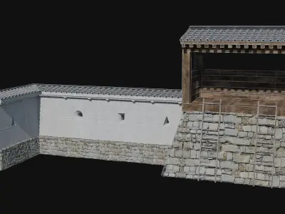 MODULAR JAPANESE WALLS PALISADE FEUDAL FENCE BARRIER COLLECTION Low-poly 3D model