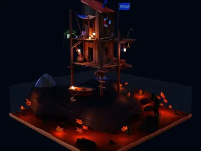 Seashack blender file with water material Low-poly 3D model