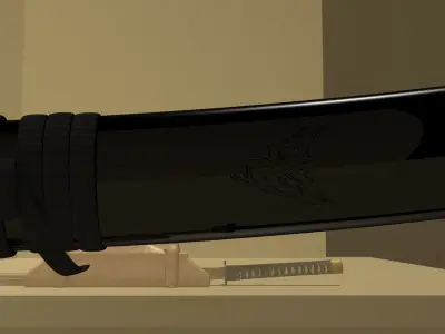 Katana samurai sword on table 3D model