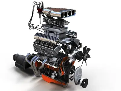 V8 HotRod small block engine Low-poly 3D model