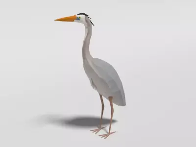 Low Poly Cartoon Great Blue Heron Low-poly 3D model